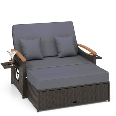 Costway - Patio Rattan Daybed Set with Cushioned Loveseat & Storage Ottoman for Porch - Gray Costway - Patio Rattan Daybed Set with Cushioned Loveseat & Storage Ottoman for Porch - Gray