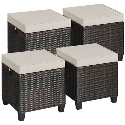 Costway - 4PCS Patio Rattan Ottoman Cushioned Seat Foot Rest Coffee Table - Brown Costway - 4PCS Patio Rattan Ottoman Cushioned Seat Foot Rest Coffee Table - Brown