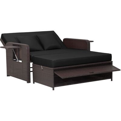 Costway - Patio Rattan Loveseat Set Daybed Lounge Storage Ottoman Side Tables Adjust - Black Costway - Patio Rattan Loveseat Set Daybed Lounge Storage Ottoman Side Tables Adjust - Black