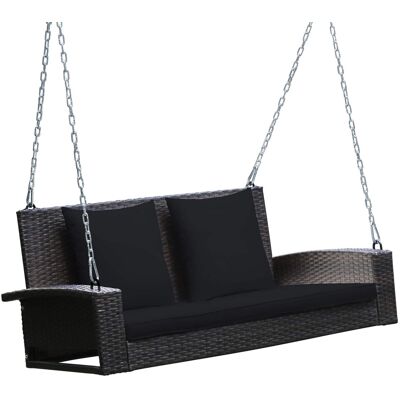 Costway - 2-Person Patio Rattan Hanging Porch Swing Bench Chair Cushion - Black Costway - 2-Person Patio Rattan Hanging Porch Swing Bench Chair Cushion - Black