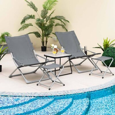 Costway - 5pcs Patio Folding Sling Chair Set Ottoman Table Portable Headrest Outdoor Beach - Gray Costway - 5pcs Patio Folding Sling Chair Set Ottoman Table Portable Headrest Outdoor Beach - Gray