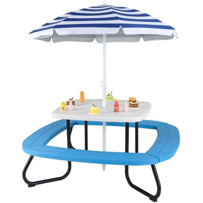 Costway - Kids Picnic Table Outdoor Activity Table with Adjustable & Collapsible Umbrella - White Costway - Kids Picnic Table Outdoor Activity Table with Adjustable & Collapsible Umbrella - White
