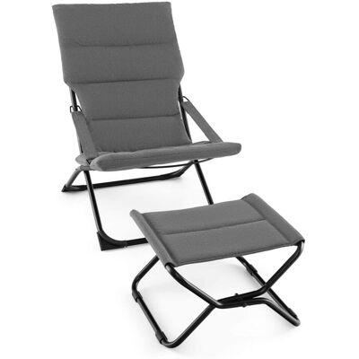Costway - Patio Folding Sling Chair with Ottoman Footrest & Removable Cushion Ottoman Set - Gray Costway - Patio Folding Sling Chair with Ottoman Footrest & Removable Cushion Ottoman Set - Gray
