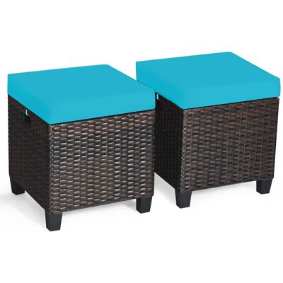 Costway - 2PCS Patio Rattan Ottoman Cushioned Seat Foot Rest Coffee Table - Turquoise Costway - 2PCS Patio Rattan Ottoman Cushioned Seat Foot Rest Coffee Table - Turquoise
