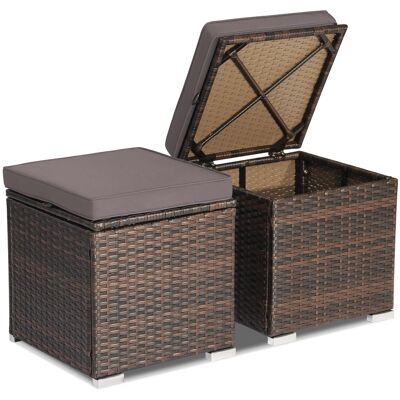 Costway - 2PCS Patio Rattan Ottomans Seat Side Table Storage Box Footstool with Cushions - Grey + Mix Brown Costway - 2PCS Patio Rattan Ottomans Seat Side Table Storage Box Footstool with Cushions - Grey + Mix Brown