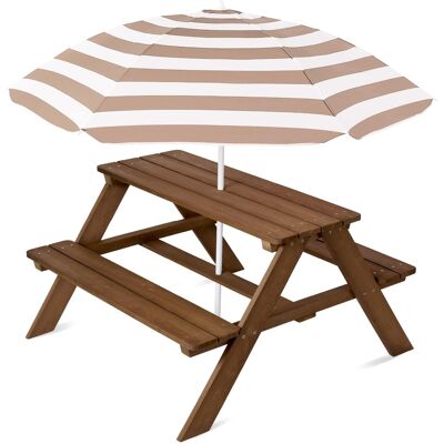Best Choice Products - Outdoor Wooden Kids Picnic Table with Umbrella, Activity Table, 220 lb Capacity - Walnut/Beige Best Choice Products - Outdoor Wooden Kids Picnic Table with Umbrella, Activity Table, 220 lb Capacity - Walnut/Beige