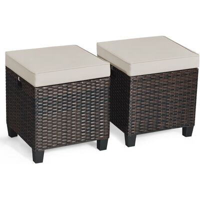 Costway - 2PCS Patio Rattan Ottoman Cushioned Seat Foot Rest Coffee Table - Brown Costway - 2PCS Patio Rattan Ottoman Cushioned Seat Foot Rest Coffee Table - Brown