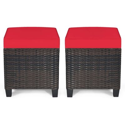 Costway - 2PCS Patio Rattan Ottoman Cushioned Seat Foot Rest Coffee Table - Red Costway - 2PCS Patio Rattan Ottoman Cushioned Seat Foot Rest Coffee Table - Red