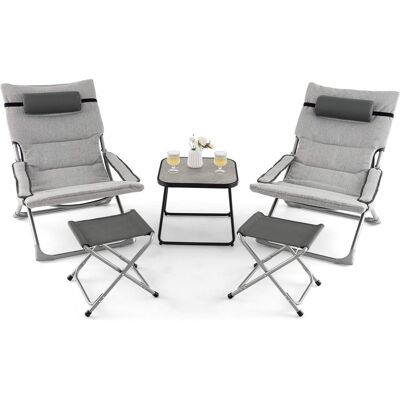 Costway - 5pcs Patio Folding Sling Chair Set Ottoman Table Portable Headrest Outdoor Beach - Gray Costway - 5pcs Patio Folding Sling Chair Set Ottoman Table Portable Headrest Outdoor Beach - Gray