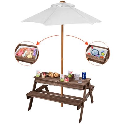 VEVOR - Kids Picnic Table with Umbrella, 3-in-1 Sand & Water Table, Outdoor Wooden Table and Bench Set with 2 Trays - Walnut) VEVOR - Kids Picnic Table with Umbrella, 3-in-1 Sand & Water Table, Outdoor Wooden Table and Bench Set with 2 Trays - Walnut)