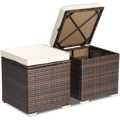 Costway - 2PCS Patio Rattan Ottomans Seat Side Table Storage Box Footstool with Cushions - White + Mix Brown Costway - 2PCS Patio Rattan Ottomans Seat Side Table Storage Box Footstool with Cushions - White + Mix Brown