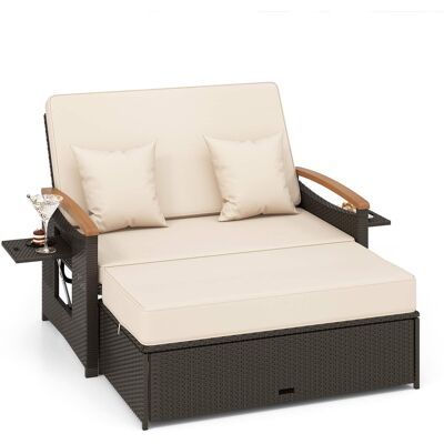 Costway - Patio Rattan Daybed Set with Cushioned Loveseat & Storage Ottoman for Porch Beige - Beige + Mix Brown Costway - Patio Rattan Daybed Set with Cushioned Loveseat & Storage Ottoman for Porch Beige - Beige + Mix Brown