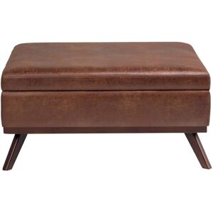 Simpli Home - Owen Square Mid-Century Modern Faux Air Leather Ottoman With Inner Storage - Distressed Saddle Brown Simpli Home - Owen Square Mid-Century Modern Faux Air Leather Ottoman With Inner Storage - Distressed Saddle Brown