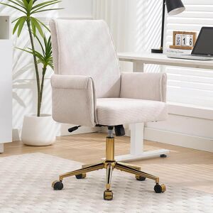 Trinkets Crazed - Stripes Velvet 360°Swivel Desk Chair, Modern Height Adjustable Home Office Armchair with Gold Base and Wheels - White Trinkets Crazed - Stripes Velvet 360°Swivel Desk Chair, Modern Height Adjustable Home Office Armchair with Gold Base and Wheels - White