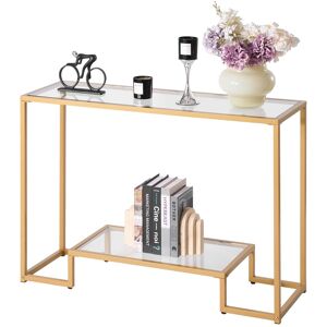VEVOR - 2-Tier Glass Console Table, Modern Rectangle Sofa Side Table with Tempered Glass Top and Iron Legs - Gold VEVOR - 2-Tier Glass Console Table, Modern Rectangle Sofa Side Table with Tempered Glass Top and Iron Legs - Gold