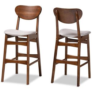 Baxton Studio - Katya Mid-Century Modern Fabric Upholstered and Walnut Brown Finished Wood 2-Piece Bar Stool Set - Grey/Walnut Brown Baxton Studio - Katya Mid-Century Modern Fabric Upholstered and Walnut Brown Finished Wood 2-Piece Bar Stool Set - Grey/Walnut Brown