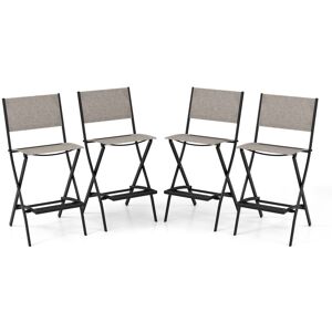Costway - Set of 4 Outdoor Bar Chair Folding Bar Height Stool with Metal Frame - Coffee Costway - Set of 4 Outdoor Bar Chair Folding Bar Height Stool with Metal Frame - Coffee