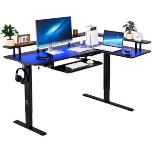 VEVOR - L Shaped Desk, Electric Adjustable Height Corner Gaming Desk with Keyboard Tray and Dual Hooks - Black VEVOR - L Shaped Desk, Electric Adjustable Height Corner Gaming Desk with Keyboard Tray and Dual Hooks - Black