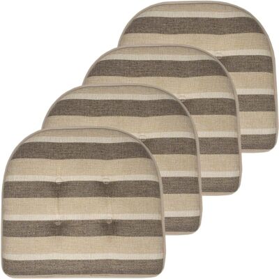 Sweet Home Collection - Bradford Striped U Shaped Memory Foam 17" x 16" Chair Cushion, 4-Pack - Beige/Brown Sweet Home Collection - Bradford Striped U Shaped Memory Foam 17" x 16" Chair Cushion, 4-Pack - Beige/Brown