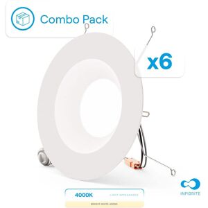Infibrite - 6 In. Retrofit 4000K Cool Integrated LED Recessed Light Kit 12W 1100LM Remodel, Dimmable, Wet Rated (6 Pack) - White Infibrite - 6 In. Retrofit 4000K Cool Integrated LED Recessed Light Kit 12W 1100LM Remodel, Dimmable, Wet Rated (6 Pack) - White