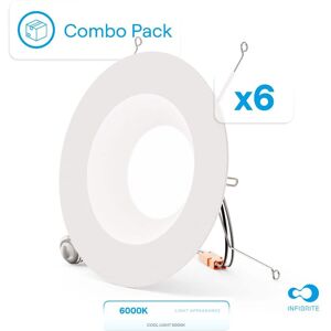 Infibrite - 6 In. Retrofit 6000K Clear Integrated LED Recessed Light Kit 12W 1100LM Remodel, Dimmable, Wet Rated (6 Pack) - White Infibrite - 6 In. Retrofit 6000K Clear Integrated LED Recessed Light Kit 12W 1100LM Remodel, Dimmable, Wet Rated (6 Pack) - White