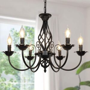 Nordic Hygge - 6-Light Farmhouse Candle Chandelier for Living Room, Rustic Industrial Pendant Ceiling Light fixture - Black Nordic Hygge - 6-Light Farmhouse Candle Chandelier for Living Room, Rustic Industrial Pendant Ceiling Light fixture - Black