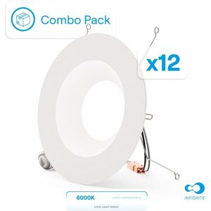 Infibrite - 6 In. Retrofit 6000K Clear Integrated LED Recessed Light Kit 12W 1100LM Remodel, Dimmable, Wet Rated, 12 Pack - White Infibrite - 6 In. Retrofit 6000K Clear Integrated LED Recessed Light Kit 12W 1100LM Remodel, Dimmable, Wet Rated, 12 Pack - White
