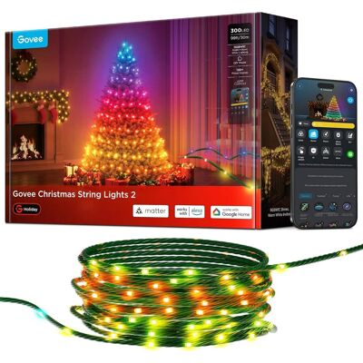 Govee - Christmas Lights 2, RGBWIC 99FT 300LEDs Holiday String Lights,130+ Preset Scenes,Voice and APP Control, Green Wire - Green Govee - Christmas Lights 2, RGBWIC 99FT 300LEDs Holiday String Lights,130+ Preset Scenes,Voice and APP Control, Green Wire - Green