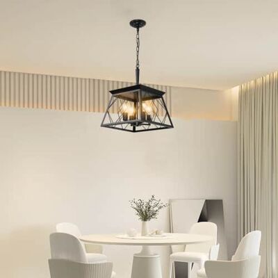 LISM - 16" Industrial 4-Light Pendant Chandelier Metal Cage Design Adjustable Hanging Light (No Bulbs) - Black LISM - 16" Industrial 4-Light Pendant Chandelier Metal Cage Design Adjustable Hanging Light (No Bulbs) - Black