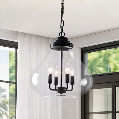 RYHNUYNE - 13.77" Black Glass Pendant Light - Adjustable Industrial Hanging Light Fixture for Kitchen Island, Dining Room, Foyer RYHNUYNE - 13.77" Black Glass Pendant Light - Adjustable Industrial Hanging Light Fixture for Kitchen Island, Dining Room, Foyer