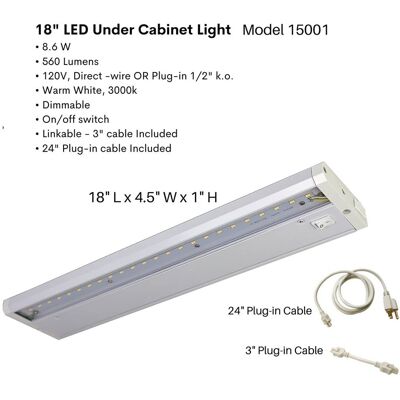 FLI Products - LED Under-Cabinet or Closet Lights - Dimmable, Direct Wire or Plug-in, 560 Lumens, 3000K Warm 18-Inch - White FLI Products - LED Under-Cabinet or Closet Lights - Dimmable, Direct Wire or Plug-in, 560 Lumens, 3000K Warm 18-Inch - White