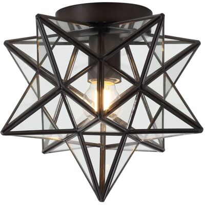 Jonathan Y - Stella 12" Moravian Star Metal/Clear Glass LED Flush Mount, Oil Rubbed Bronze - Oil-Rubbed Bronze Jonathan Y - Stella 12" Moravian Star Metal/Clear Glass LED Flush Mount, Oil Rubbed Bronze - Oil-Rubbed Bronze