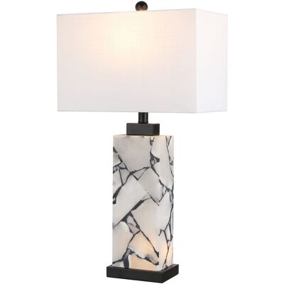 Jonathan Y - Elizabeth 27.5" Contemporary Coastal Rectangular Alabaster Mosaic LED Table Lamp with Nightlight Base - White/Black Jonathan Y - Elizabeth 27.5" Contemporary Coastal Rectangular Alabaster Mosaic LED Table Lamp with Nightlight Base - White/Black
