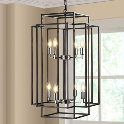 LISM - 18" Modern 8-Light Chrome Geometric Pendant Chandelier (No Bulbs) - Black LISM - 18" Modern 8-Light Chrome Geometric Pendant Chandelier (No Bulbs) - Black