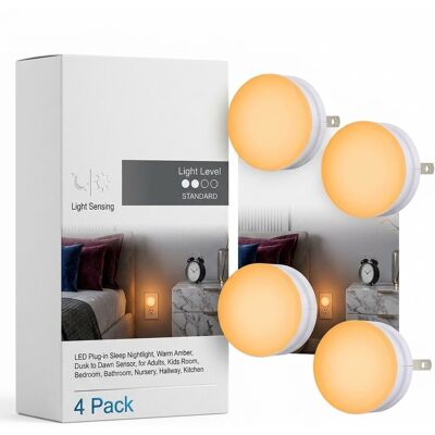 Dazzed Corner - 4-Pack LED Sleep Night Lights, Warm Amber Plug-In Wall Lamps - White Dazzed Corner - 4-Pack LED Sleep Night Lights, Warm Amber Plug-In Wall Lamps - White