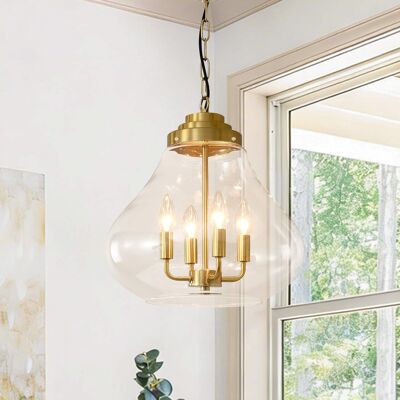 RYHNUYNE - 13.77" Gold Glass Pendant Light - Adjustable Hanging Light Fixture for Kitchen Island, Dining Room, Foyer RYHNUYNE - 13.77" Gold Glass Pendant Light - Adjustable Hanging Light Fixture for Kitchen Island, Dining Room, Foyer