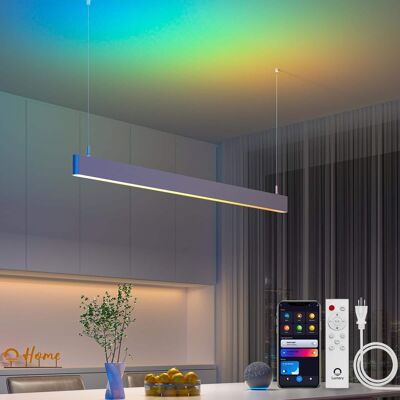 Lumary - 48" Smart LED Linear Pendant Light, RGBAI Dimmable Hanging Light for Kitchen Dining Work with Alexa & Google Assistant - White Lumary - 48" Smart LED Linear Pendant Light, RGBAI Dimmable Hanging Light for Kitchen Dining Work with Alexa & Google Assistant - White