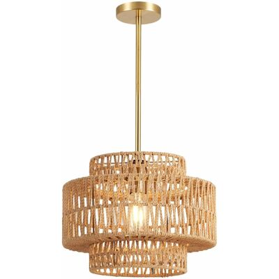 RYHNUYNE - 12.6 Inch Boho Farmhouse Rustic Rattan Chandelier, 1-Light Hand Woven Pendant Light Natural Woven Hanging Lamp RYHNUYNE - 12.6 Inch Boho Farmhouse Rustic Rattan Chandelier, 1-Light Hand Woven Pendant Light Natural Woven Hanging Lamp