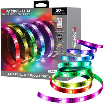Monster Cable - Smart 50ft Sound Reactive Indoor Multi-Color LED Light Strip, Razer Chroma - Multicolor Monster Cable - Smart 50ft Sound Reactive Indoor Multi-Color LED Light Strip, Razer Chroma - Multicolor
