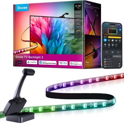 Govee - TV Backlight 3 with Dual 4MP Lens, 16.4ft RGBWIC LED Strip Lights Sync to Screen for 75-85 inch TVs Govee - TV Backlight 3 with Dual 4MP Lens, 16.4ft RGBWIC LED Strip Lights Sync to Screen for 75-85 inch TVs