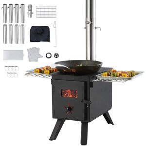 VEVOR - Wood Stove, 86 inch, Alloy Steel Camping Tent Stove, Portable Wood Burning Stove with Chimney Pipes & Gloves - Black VEVOR - Wood Stove, 86 inch, Alloy Steel Camping Tent Stove, Portable Wood Burning Stove with Chimney Pipes & Gloves - Black