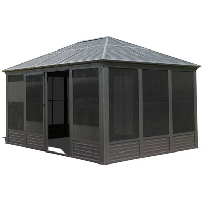 Loheer - Sunroom Gazebo 11.2x14.6FT Aluminum Hardtop Gazebo with Sliding Doors, PVC Screen Walls, Gray Loheer - Sunroom Gazebo 11.2x14.6FT Aluminum Hardtop Gazebo with Sliding Doors, PVC Screen Walls, Gray