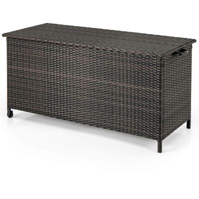 Costway - 85 Gallon Rattan Deck Box with Waterproof Liner Universal Wheels & Gas Strut - Brown Costway - 85 Gallon Rattan Deck Box with Waterproof Liner Universal Wheels & Gas Strut - Brown