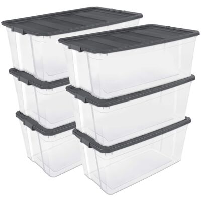 Sterilite - 200 Quart Clear Stackable Latching Storage Box Container, Grey, 6 Pack Sterilite - 200 Quart Clear Stackable Latching Storage Box Container, Grey, 6 Pack