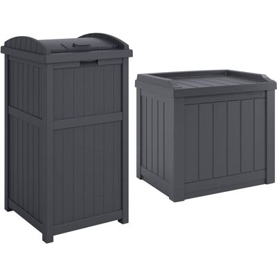 Suncast - 22 Gallon Outdoor Small Deck Box & 30 Gallon Trash Waste Bin, Cyberspace - Gray Suncast - 22 Gallon Outdoor Small Deck Box & 30 Gallon Trash Waste Bin, Cyberspace - Gray