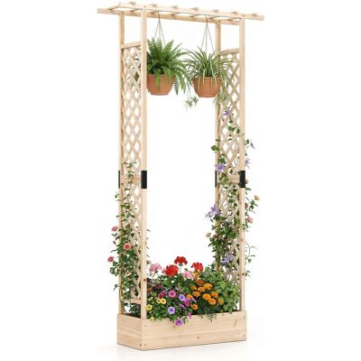 Costway - 1 PCS 89" Wooden Raised Garden Bed with Trellis & Hanging Roof, Drainage Holes for Patio - Natural Costway - 1 PCS 89" Wooden Raised Garden Bed with Trellis & Hanging Roof, Drainage Holes for Patio - Natural