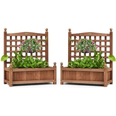 Costway - 2 PCS Solid Wood Planter Box with Trellis Weather-Resistant 25"x11"x30" - Dark brown Costway - 2 PCS Solid Wood Planter Box with Trellis Weather-Resistant 25"x11"x30" - Dark brown