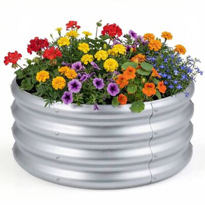 Costway - 1 PCS 24" x 24" x 11.5" Galvanized Raised Garden Bed, Round Outdoor Planter Box with Open-Ended Base - Silver Costway - 1 PCS 24" x 24" x 11.5" Galvanized Raised Garden Bed, Round Outdoor Planter Box with Open-Ended Base - Silver