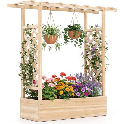 Costway - 1 PCS Wooden Raised Garden Bed with Trellis & Hanging Roof, Drainage Holes for Plants - Natural Costway - 1 PCS Wooden Raised Garden Bed with Trellis & Hanging Roof, Drainage Holes for Plants - Natural
