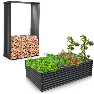 Costway - 2 PCS Galvanized Raised Garden Bed Outdoor Planter Box Firewood Rack Log Holder - Dark Gray Costway - 2 PCS Galvanized Raised Garden Bed Outdoor Planter Box Firewood Rack Log Holder - Dark Gray
